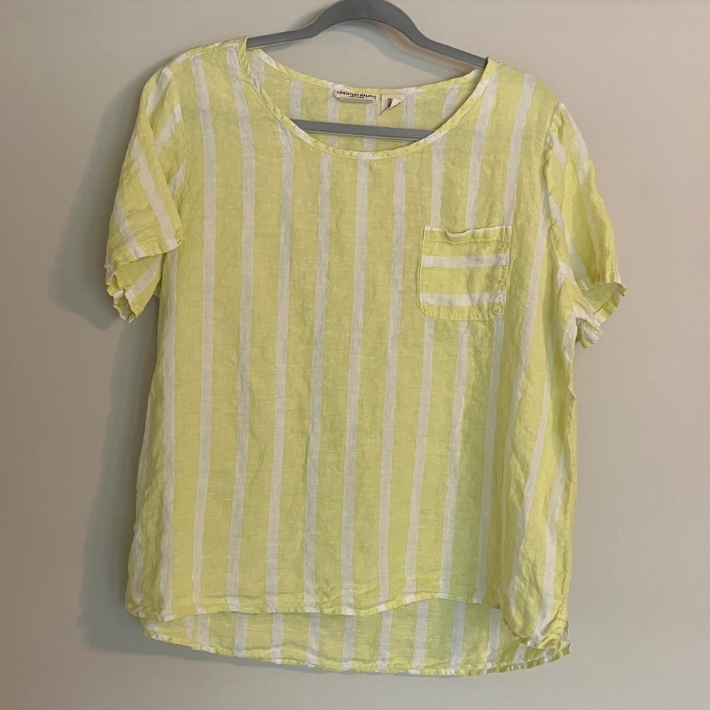 Christian Siriano New York Yellow and White Striped Lien Top